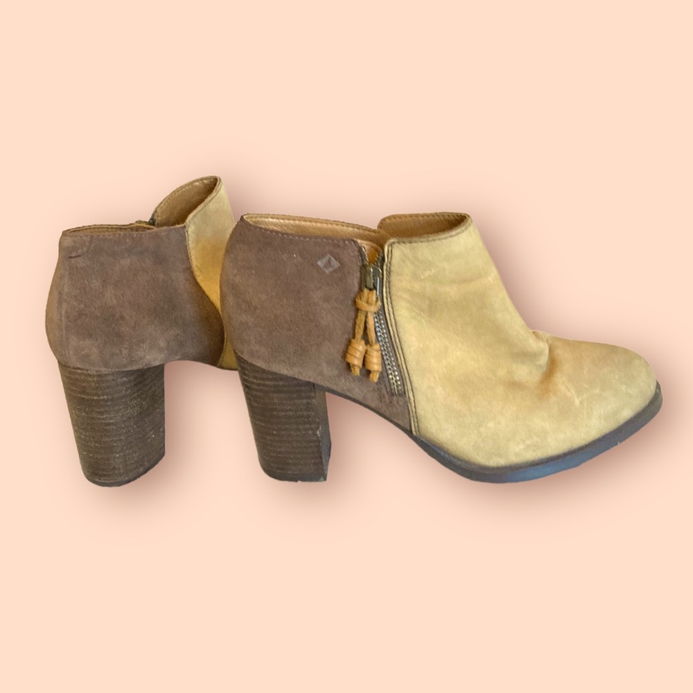Sperry Ankle Booties Dasher Lillie - brown & tan - Leather Stacked Heel - size 8